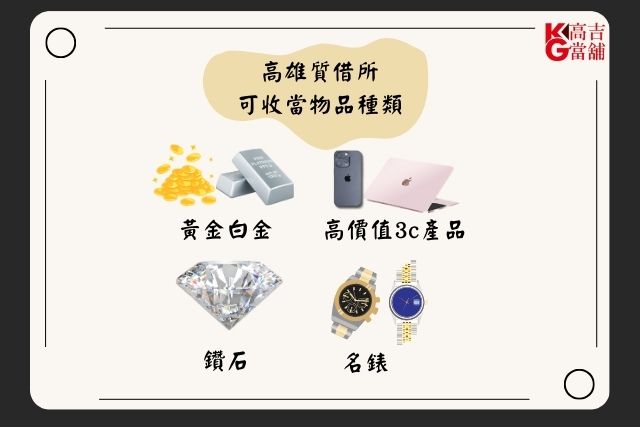 高雄公營當舖可收當物品種類