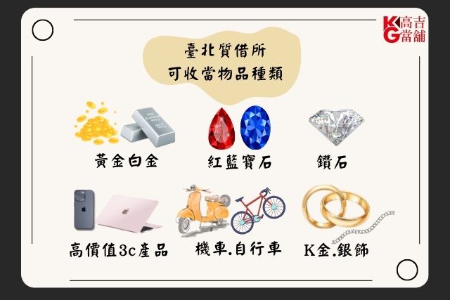臺北公營當舖可收當物品種類